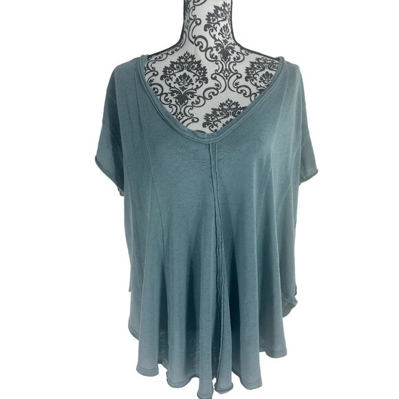 We The Free Blue Flowy V-Neck Short Sleeve Tunic Top Womens Size L - Picture 1 of 9
